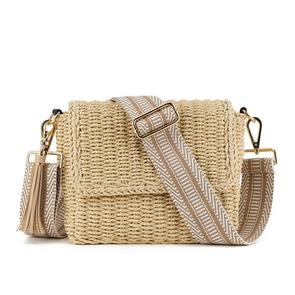 Handbags - 9441 Summer Braided Shoulder Crossbody Bag with Tassel Chain, Adjustable